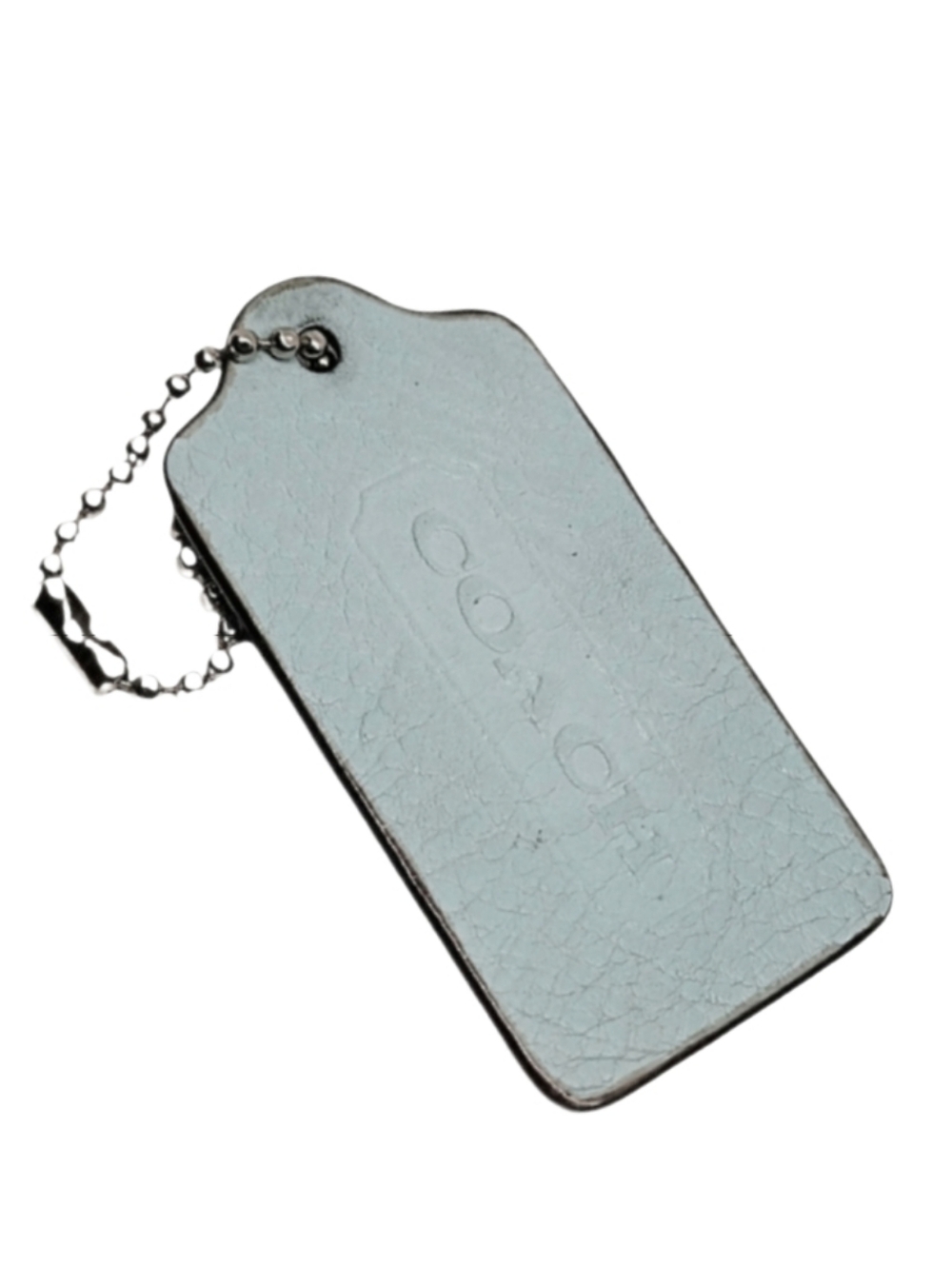 🌊 2.5" Coach Seamist Blue Pebbled Leather Hangtag Bag Fob Purse Charm Keychain
